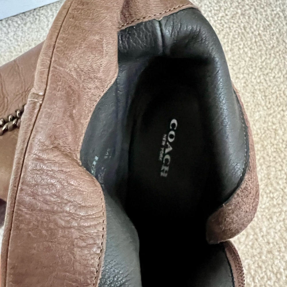 COACH Brown Mocha Leather Ankle Boots with Square Heel 7.5M - Picture 9 of 12